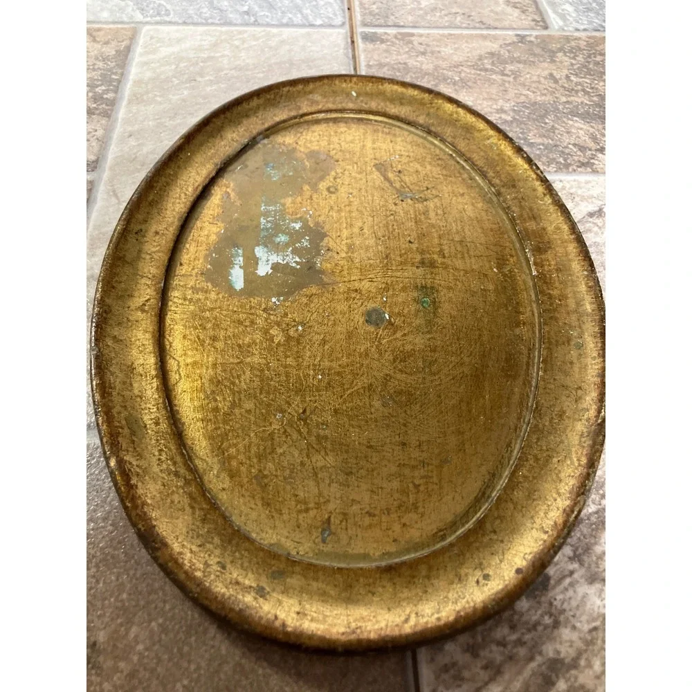 Chambers Italy Vintage Gold Gilt Wood Oval Vanity Tray Florentine 11.5x8.5